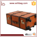 Vintage Leather Suitcase Retro 4 Wheel For Luggage Travel